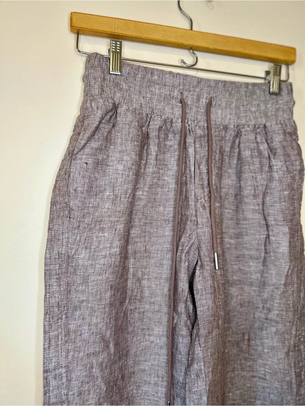 Quince 100% European Linen Wide Leg Pants Taupe Brown Chambray Size XS